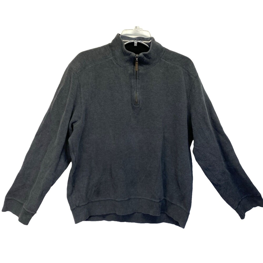Tasso Elba Men's Size L 1/4-Zip Sweatshirt Mock Neck Gray Ribbed Cotton